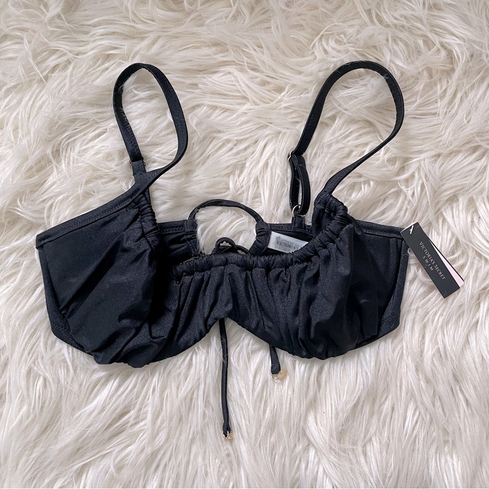 Victoria’s Secret Swim Ruched Wicked Bikini Top 34D Black NWT